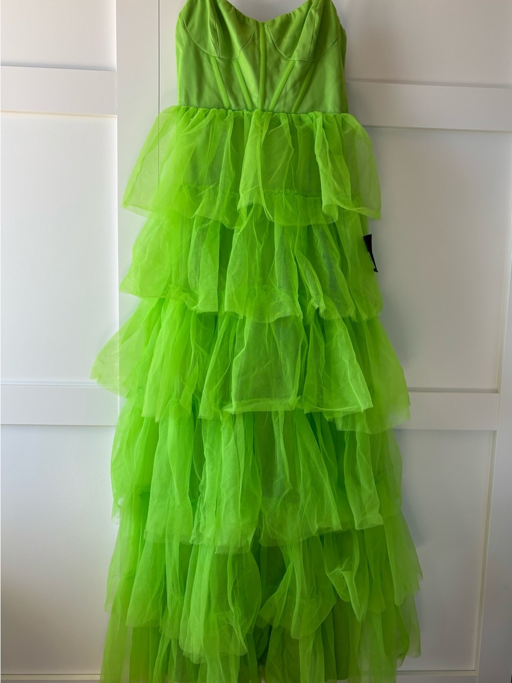 Neon Green Tiered Tulle Maxi Dress